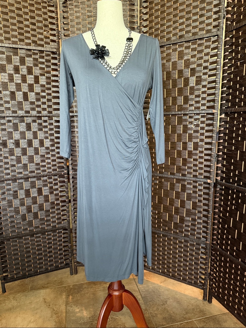 Wyeth by Todd Magill Gray Ruched Wrap Gown